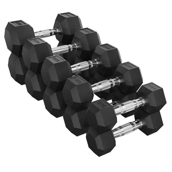 Fixed Six Angle Hex Rubber Dumbbell